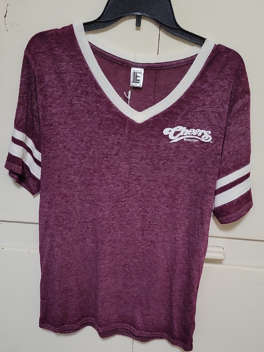 Cheers Boston Maroon V-Neck Tee with White Trim